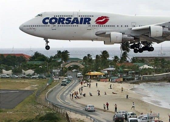 plane lands close to beach