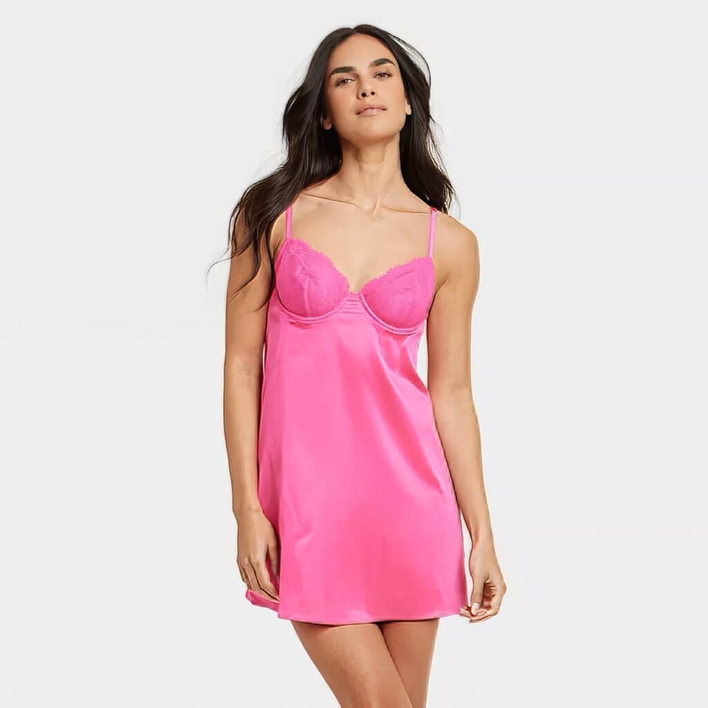 Auden Satin Lingerie Slip Dress with Keyhole Back in Pink