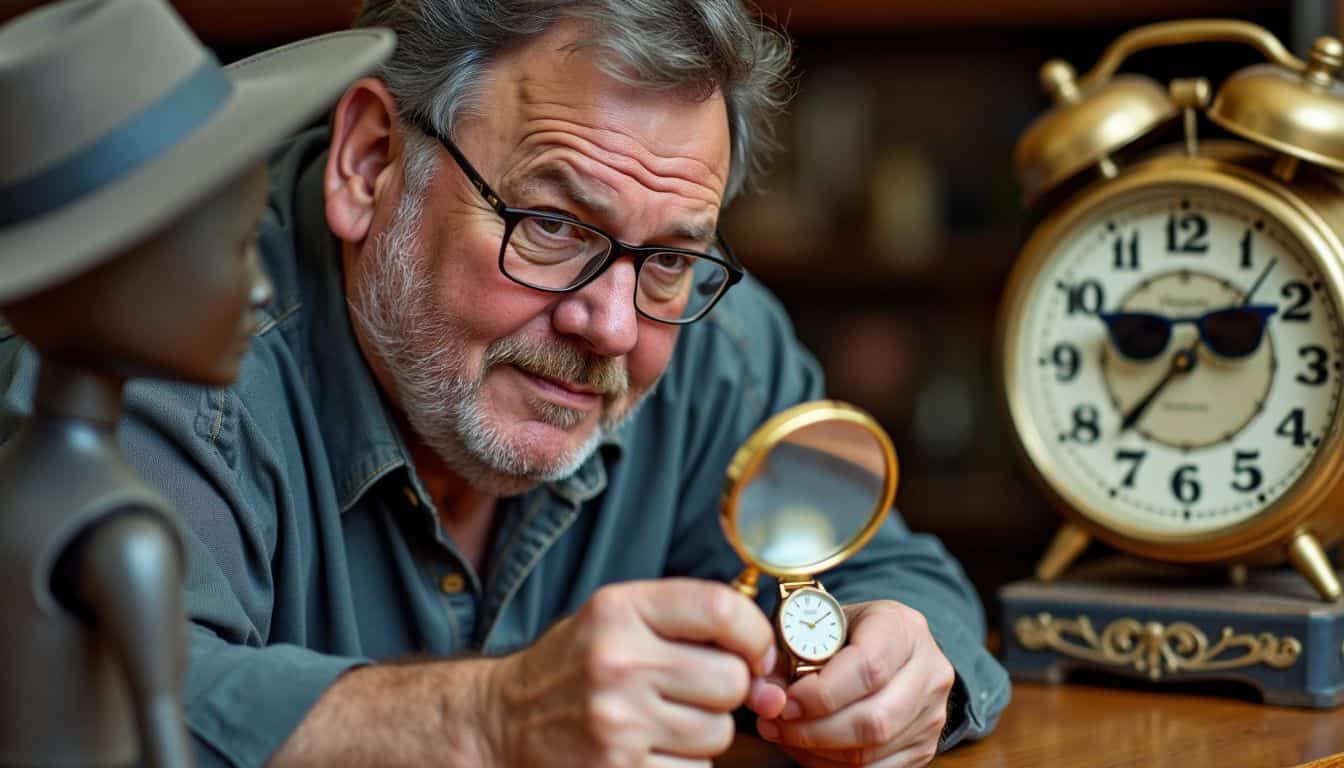 A man examines a pre-owned luxury watch, mistaking it for a medieval artifact.