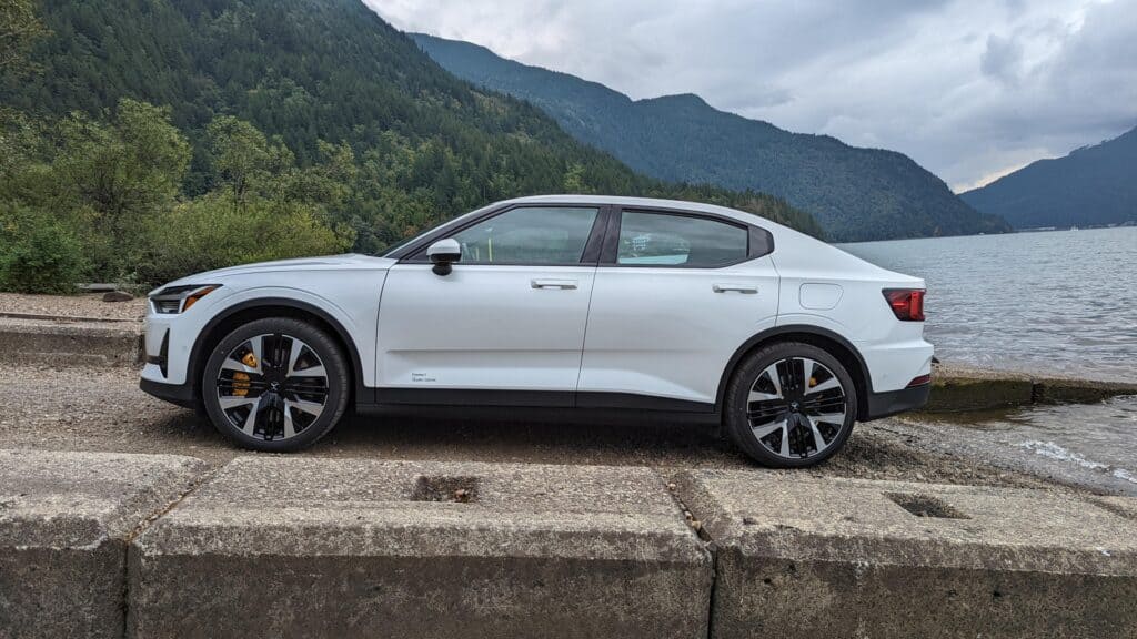 Polestar 2 Mountains and water background