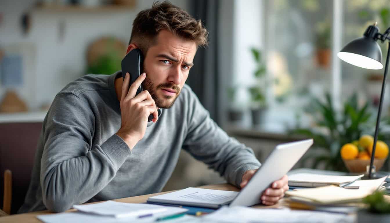 A man receives a suspicious call from a financial institution.