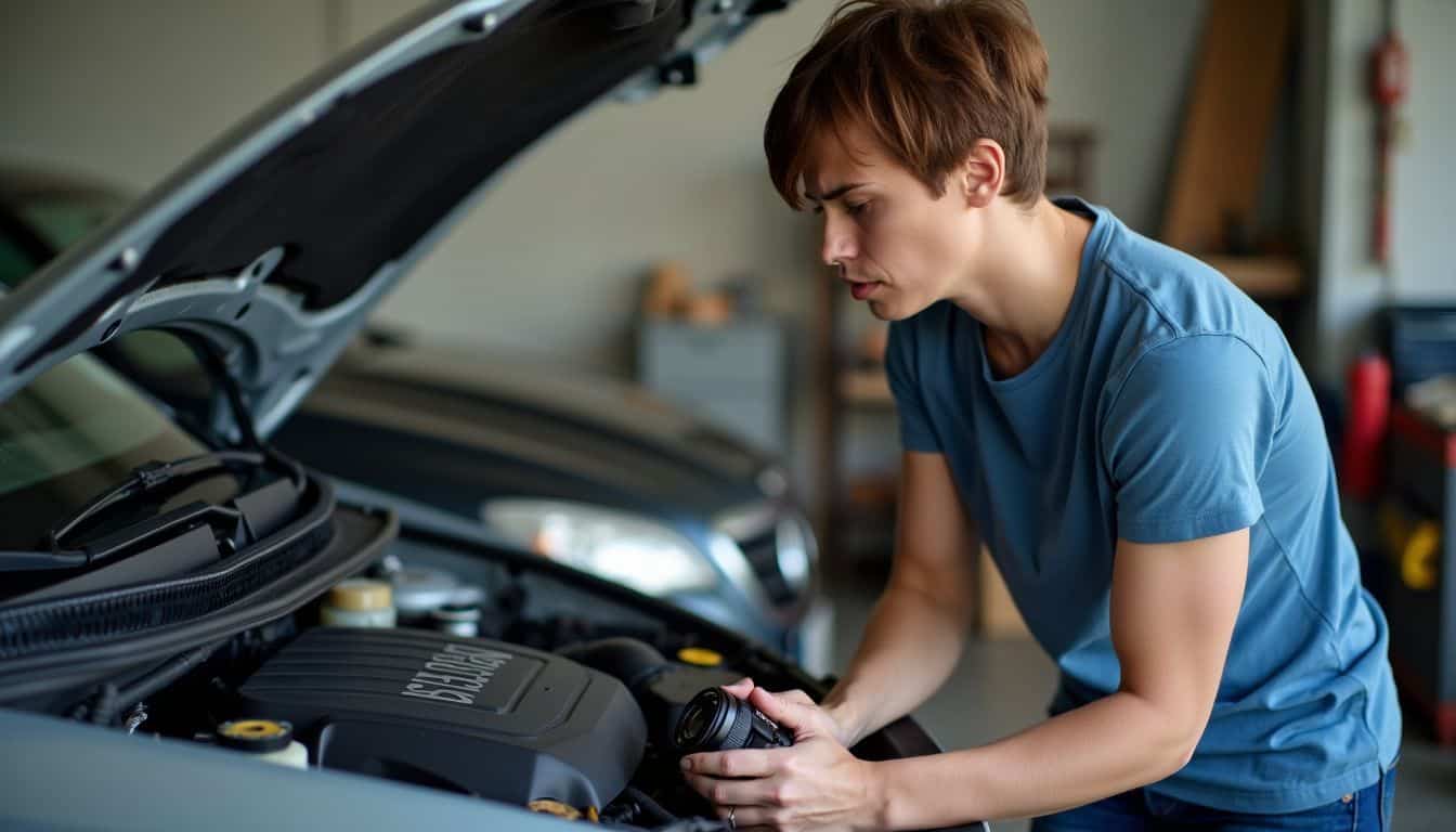 A person examines their car engine for budget maintenance solutions.