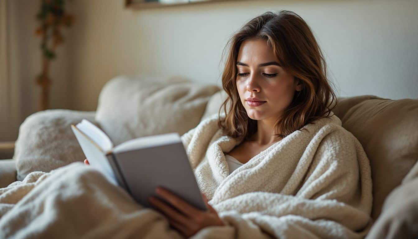 A person sits on a couch, reflecting on dream journal about car accidents.