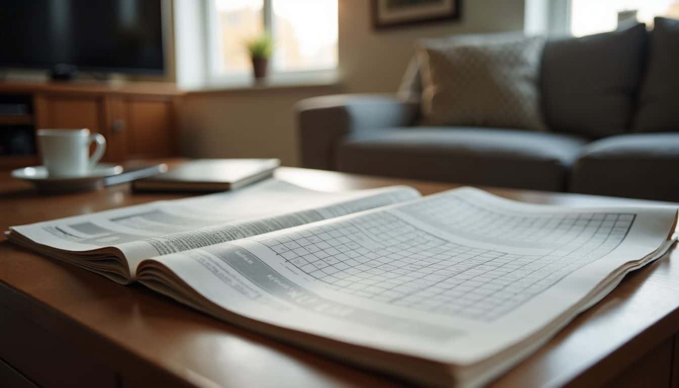 A coffee table with a newspaper open to a Sudoku puzzle.