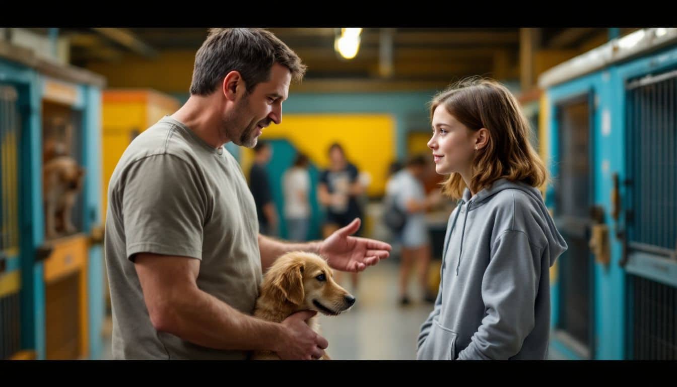 A man teaches a teenager how to care for rescue animals.