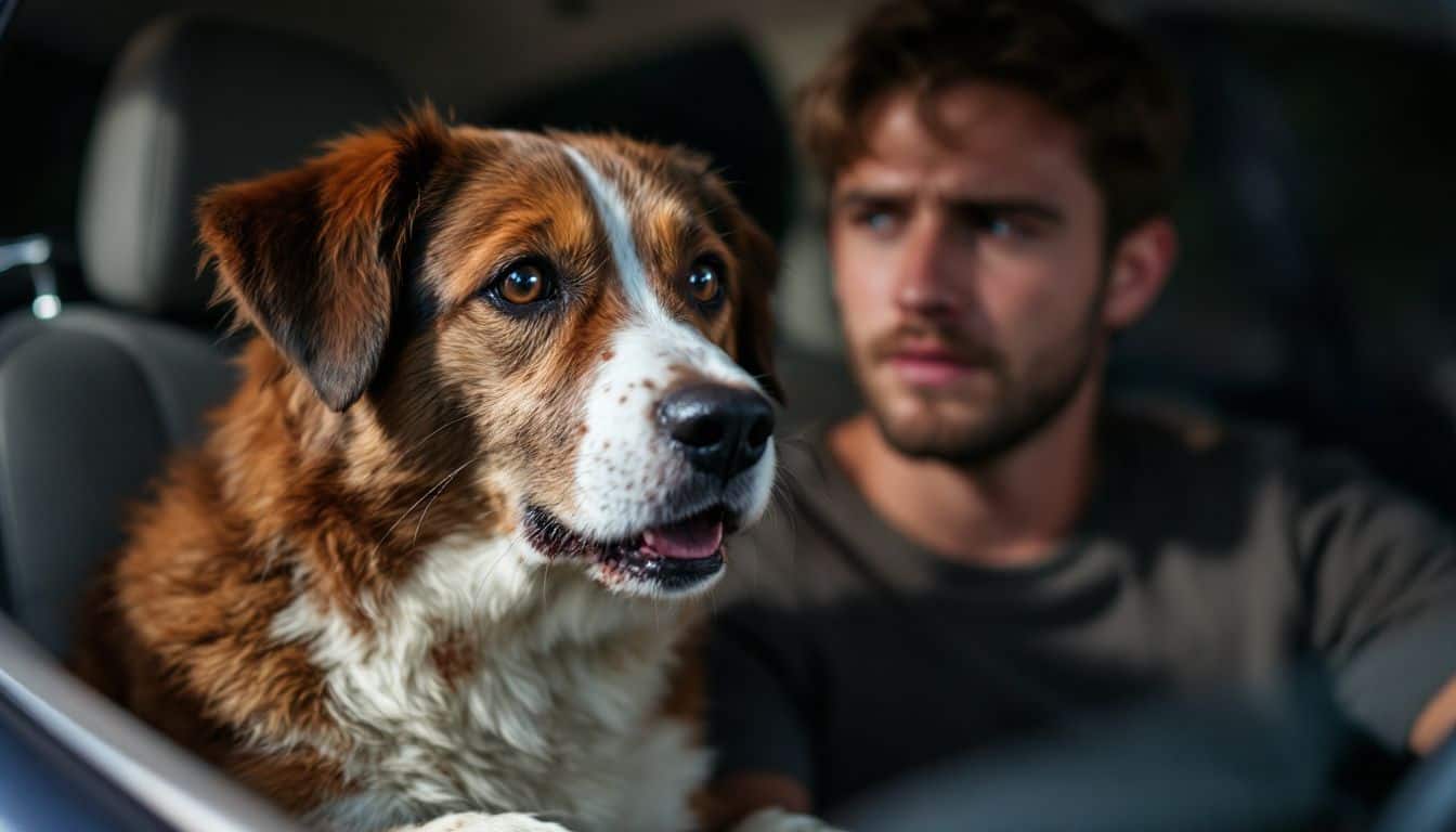 Un chien en détresse transporté d’urgence dans une clinique vétérinaire d’urgence la nuit.