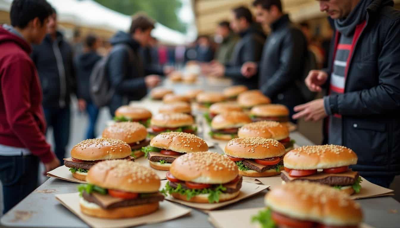 A flea market table selling quirky knock-off food replicas.