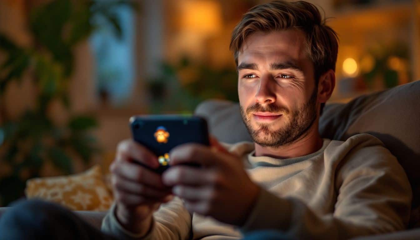 A man in his 30s is playing Zoo Run on his smartphone.