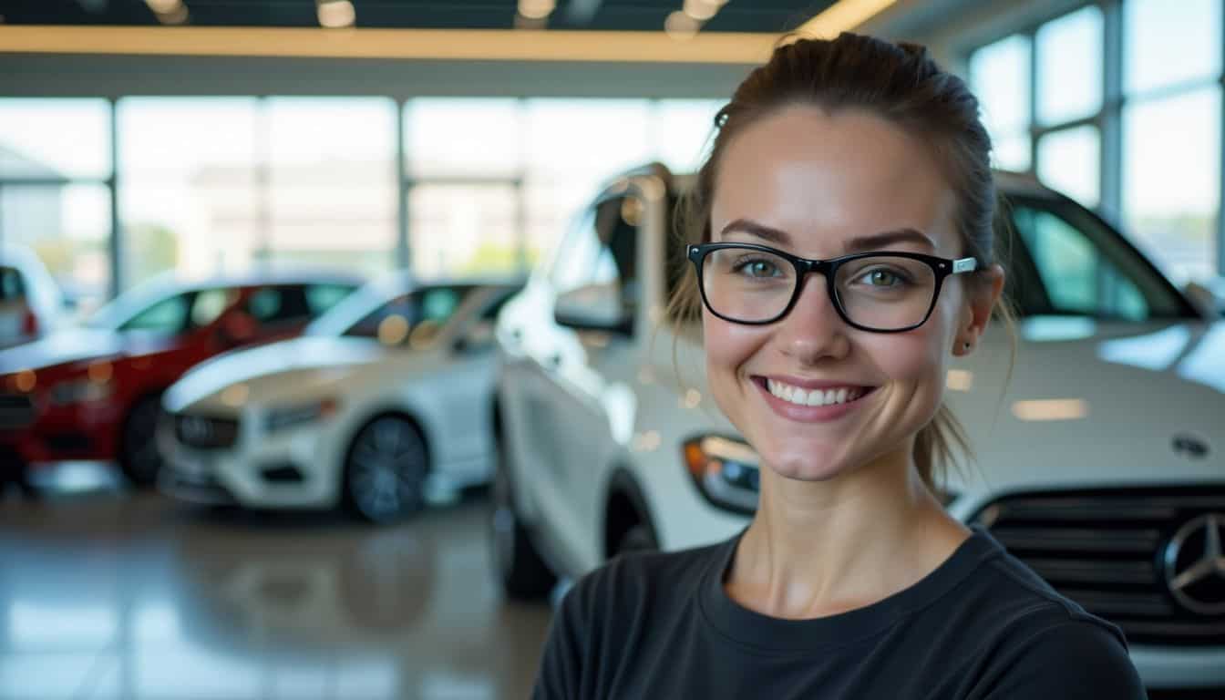 A certified pre-owned car displayed in a showroom with warranty details.