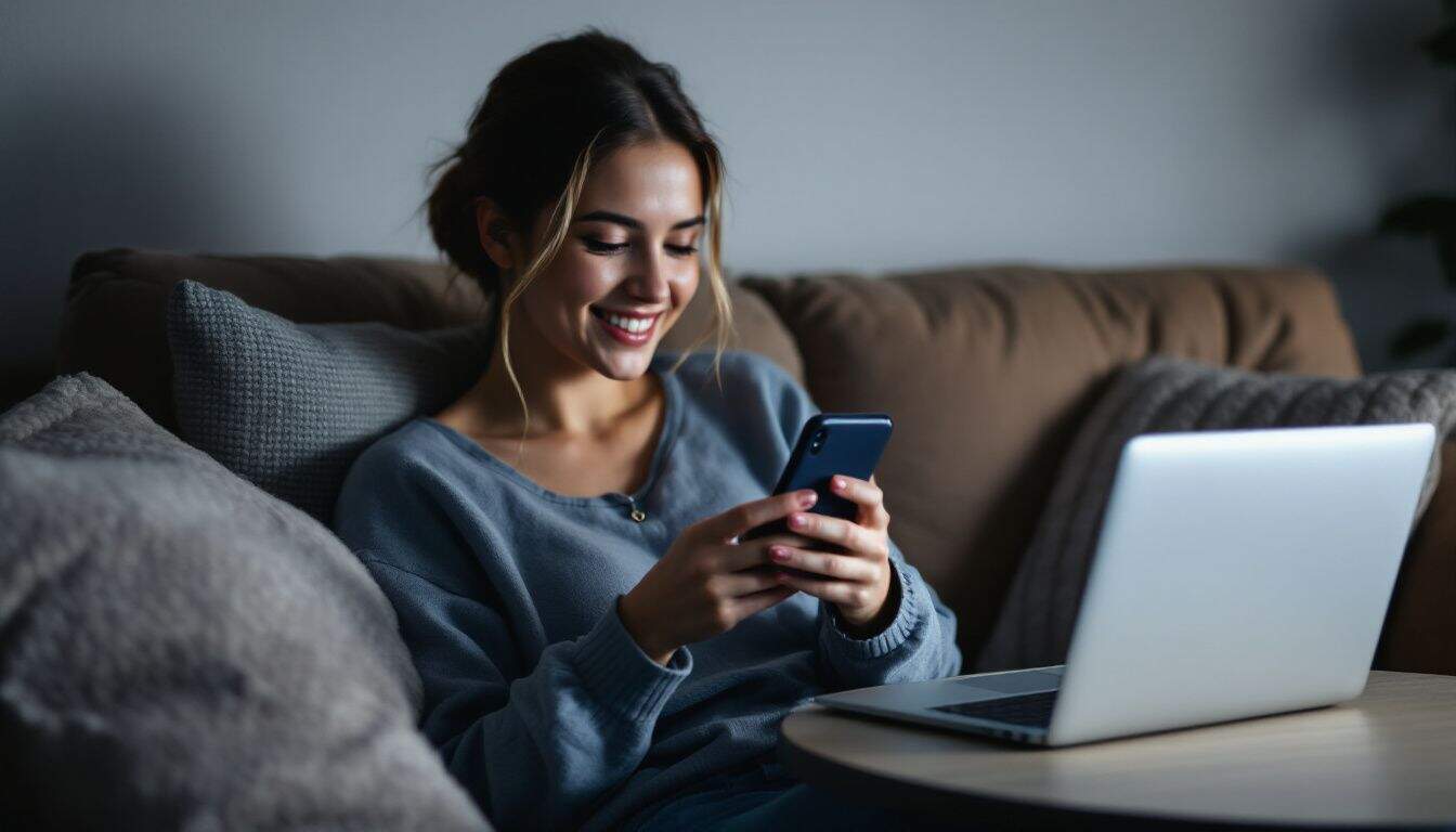 A woman enjoys content from her favorite OnlyFans model at home.