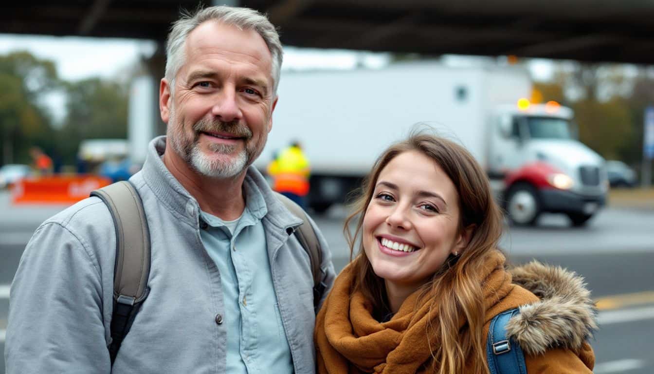 A family attends a public event about Class 1 vehicle accidents.