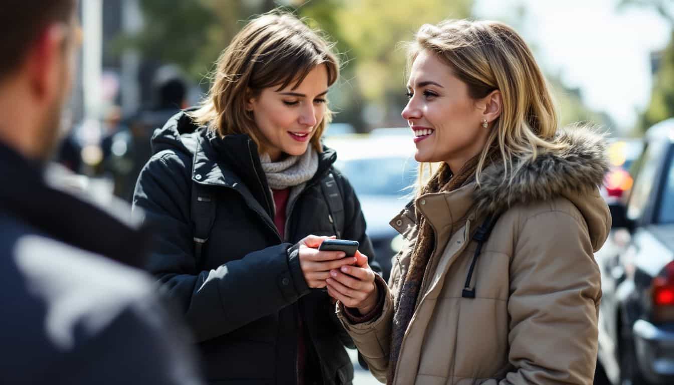 A woman in her 30s exchanging information at a car accident scene.